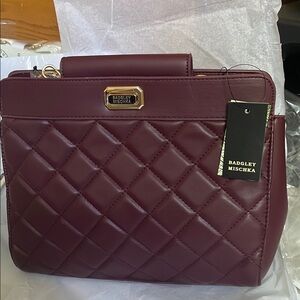 Badgley Mischka Red Quilted Satchel with Gold Hardware